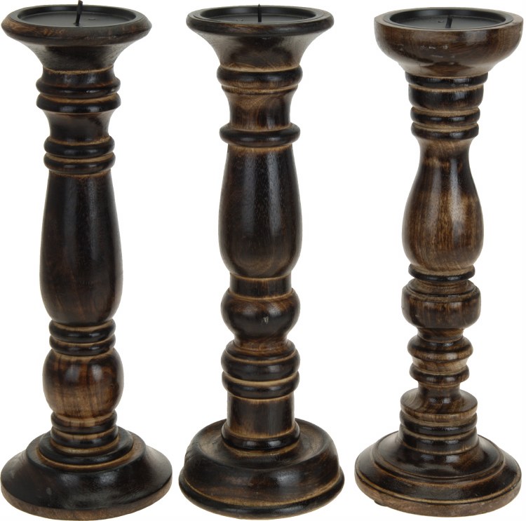 CANDLE STAND WOOD 36CM 3ASS