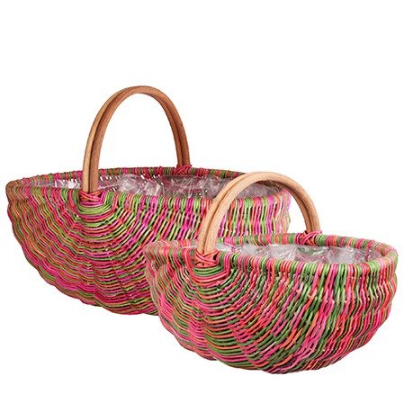 Basket Oval with Handle Pink Medium (38x24x19cm)
