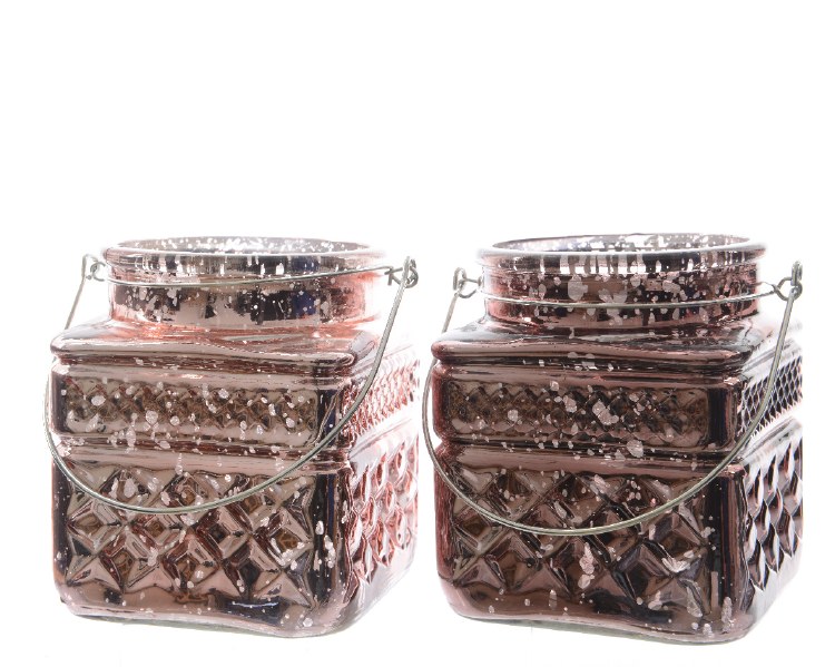 Glass tealight holder with handle (2 assorted)