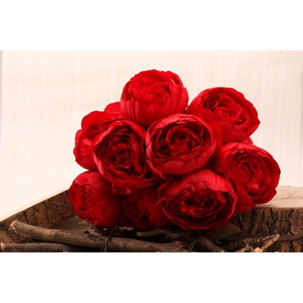Artificial Peony Bunch x9 Red