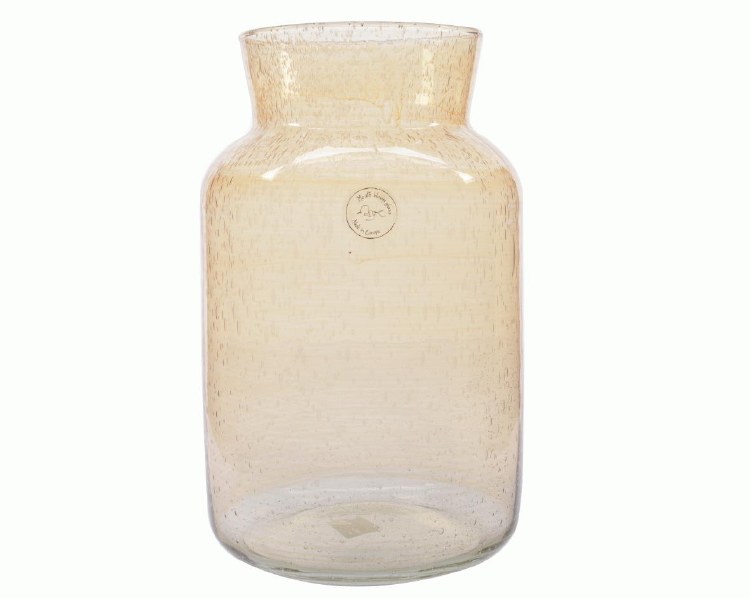 Glass Vase Recycled Optic w Bubble Amber (19x30cm)