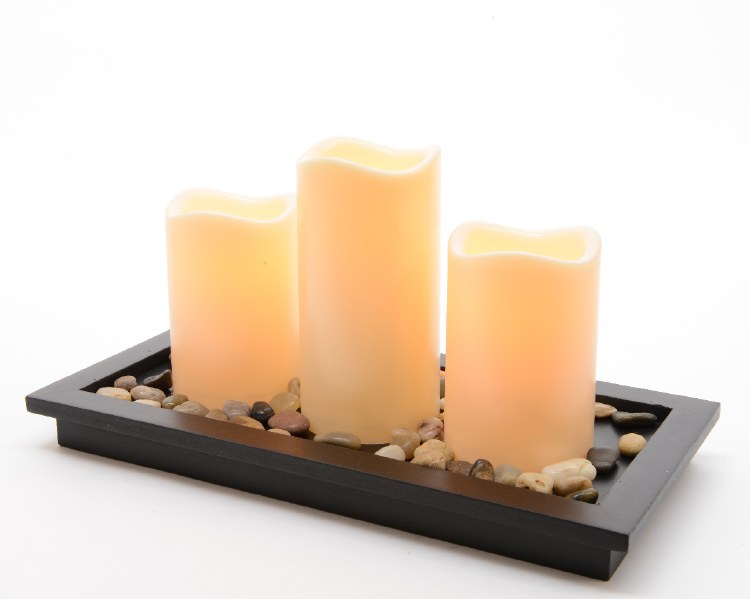 LED s3 candles w wood tray