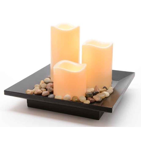 LED s3 candles with wood tray