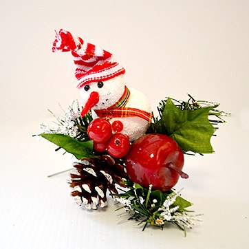 Xmas Pick Snowman W/ Berries 7" x12
