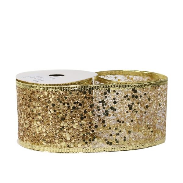 Ribbon Wired Edge Glitter 63mm Gold