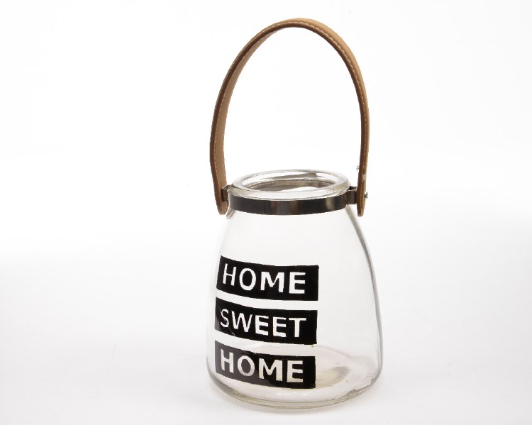 Glass hurricane with leather handle