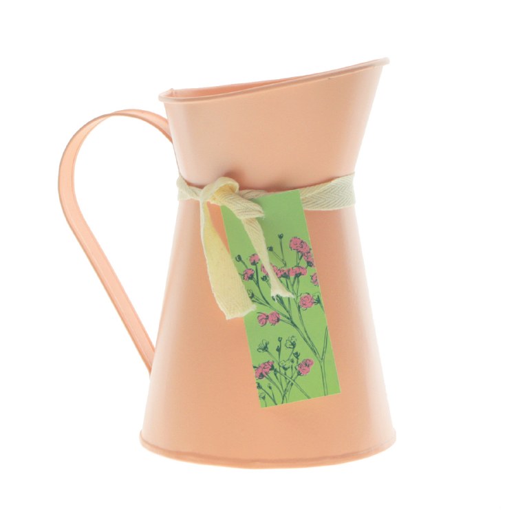 Zinc Watercan Field Flowers Salmon 20cm