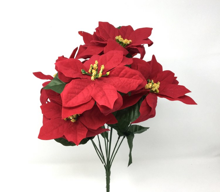 Xmas Bush Velvet Poinsettia 43cm x9