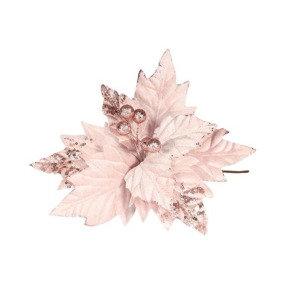 Xmas Velvet Poinsettia w Glitter Edge Pink