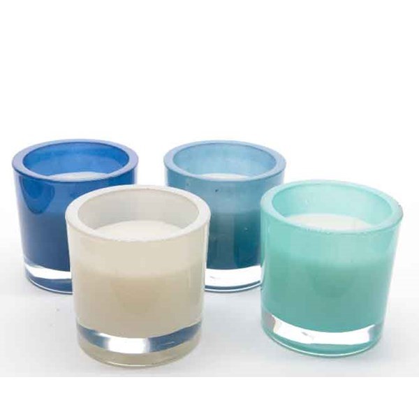 Glass pot with scented wax (4 assorted)