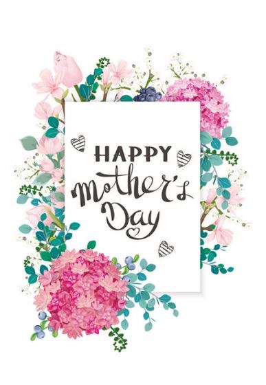 Card Folded Happy Mothers Day Pink &amp; Blue Flowers