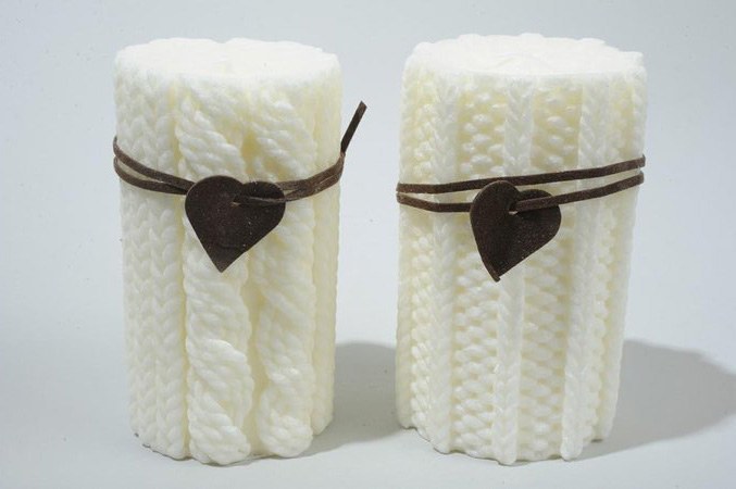 Pillar Candle Knit 7cm Cream