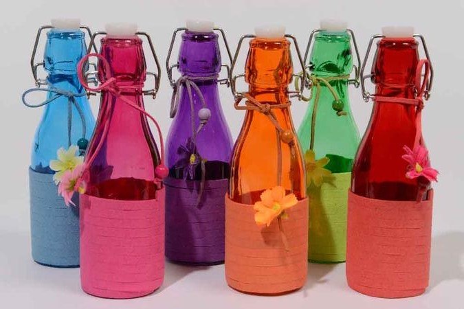 Glass bottle with stop (6 colours assorted)