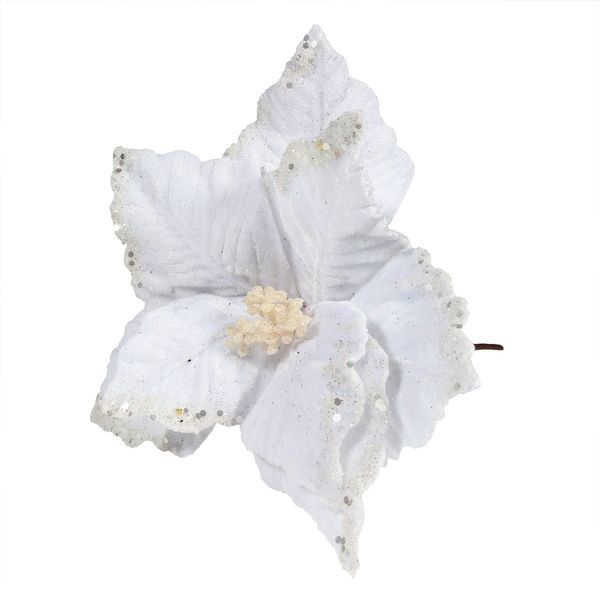 Xmas Velvet Poinsettia w Glitter Edge 24cm White