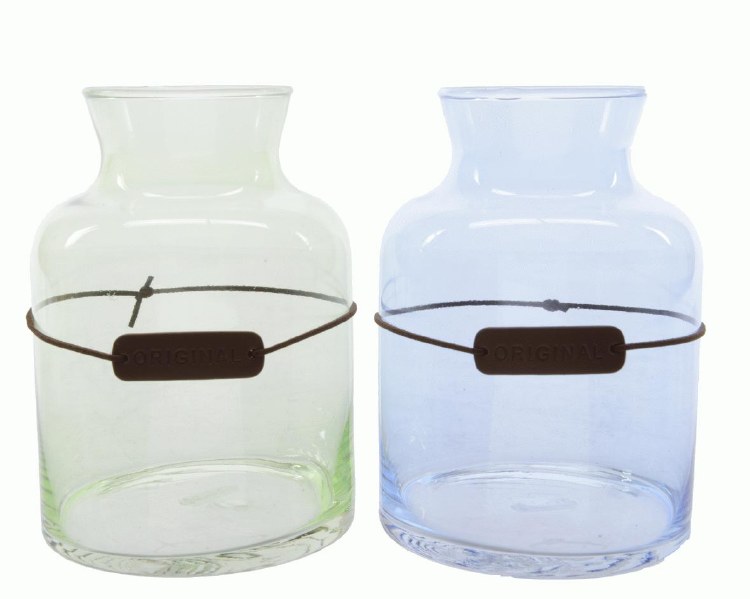 Glass Vase w Leather Label Assorted (12x17cm)