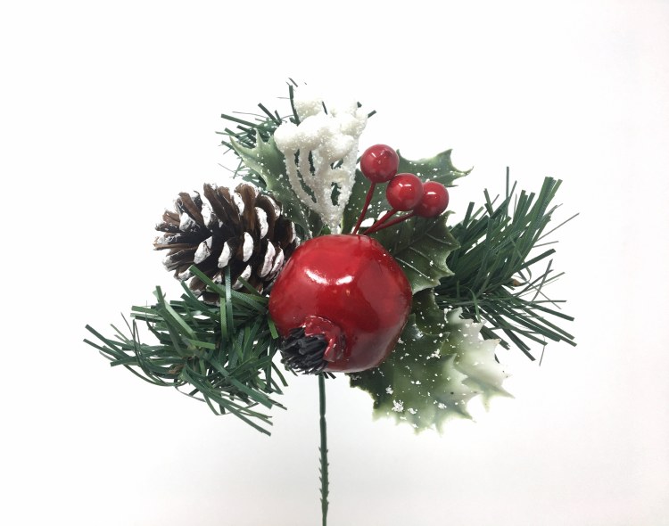 Xmas Pick Red and White with Pom/Berries/Pine x12
