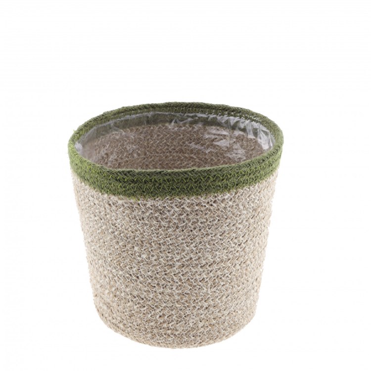 Jute Pot Streep Natural/Green (12x10cm)