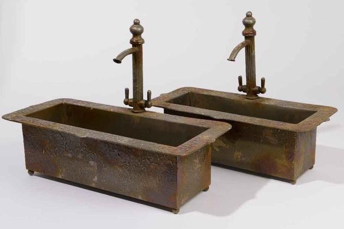metal planter with crane