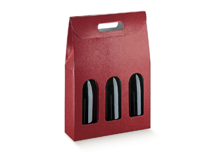 3 Bot. Wine Carrier Burgundy - Pelle Bordeaux