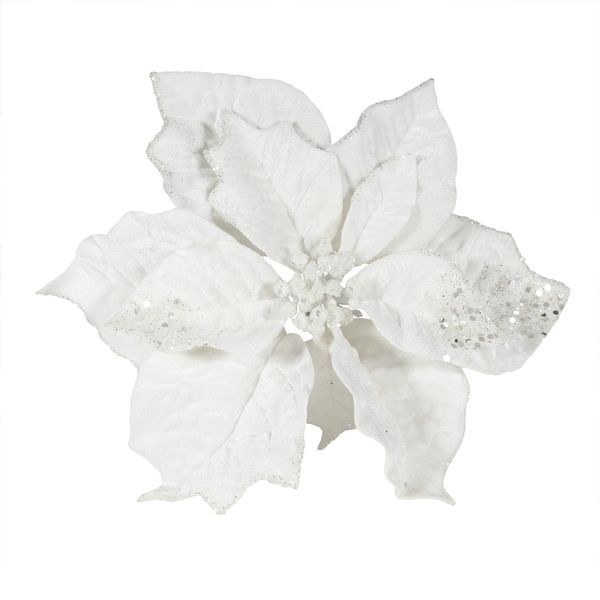 Xmas Velvet Poinsettia Head w Clip 25cm White