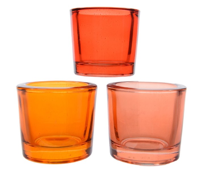 Glass tea light holder (3 colours assorted)