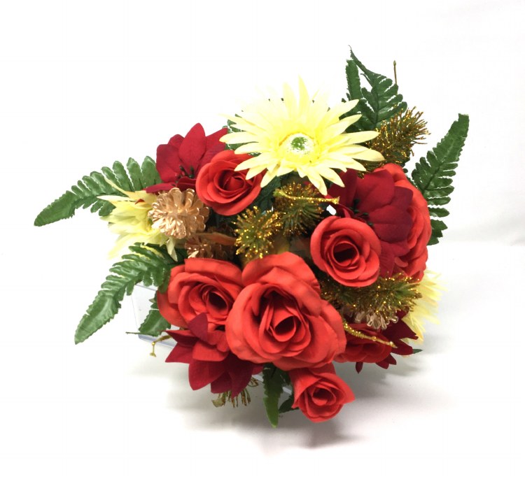 Bush Poinsettia Rose Red/Gold x22