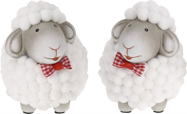 Sheep ceramic with fur (8cm/2 assorted)