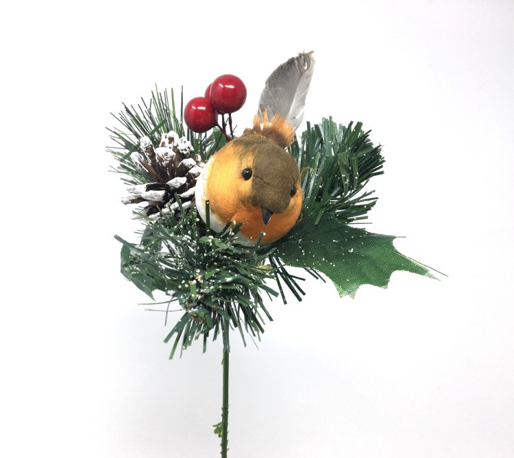 Xmas Pick with Robin Berries &amp; Pine Cone 7" (x12)