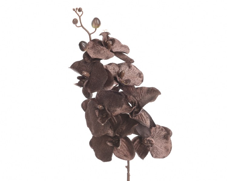 Artificial Velvet Orchid on Stem Dark Chocolate