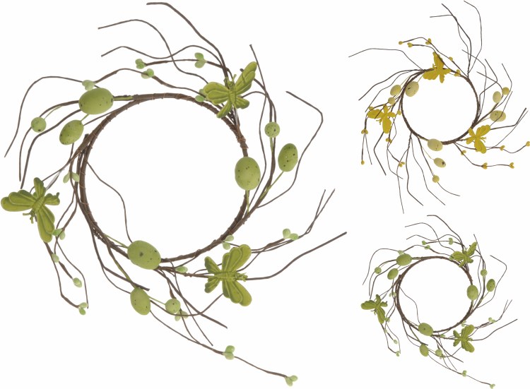 Easter Wreath W Decor Green/Yellow Assorted 12cm