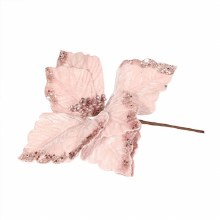 Xmas Velvet Poinsettia w Glitter Edge 24cm Pink