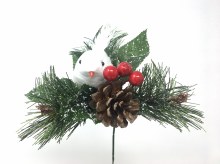 Xmas Pick White Doves/Berries/Pine Cone 7" (x12)