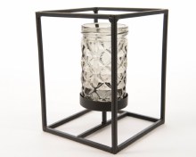 Iron tealightholder with grey glass