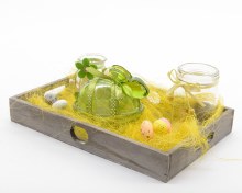 Glass Easter Decor Set in Wood Tray