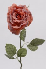 silk rose with snow on stem