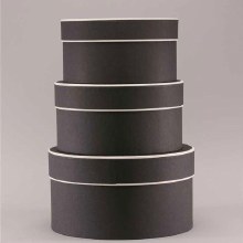 Hat Boxes Round Black w Cream Trim Set/3