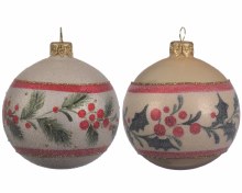 Glass Deco Bauble Holly Pine Assorted x1