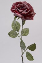 silk rose with snow on stem