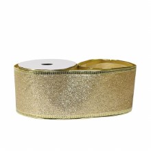 Ribbon Wired Edge Glitter 63mm Gold