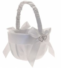 Flower Basket Diamante Heart White