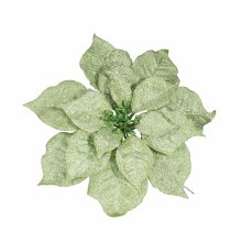 Xmas Frosted Poinsettia Pick Green