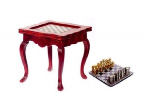 INLAID GAME TABLE W/CHESS SET