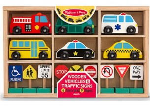 WOOD VEHICLES AND TRAFFIC SIGN