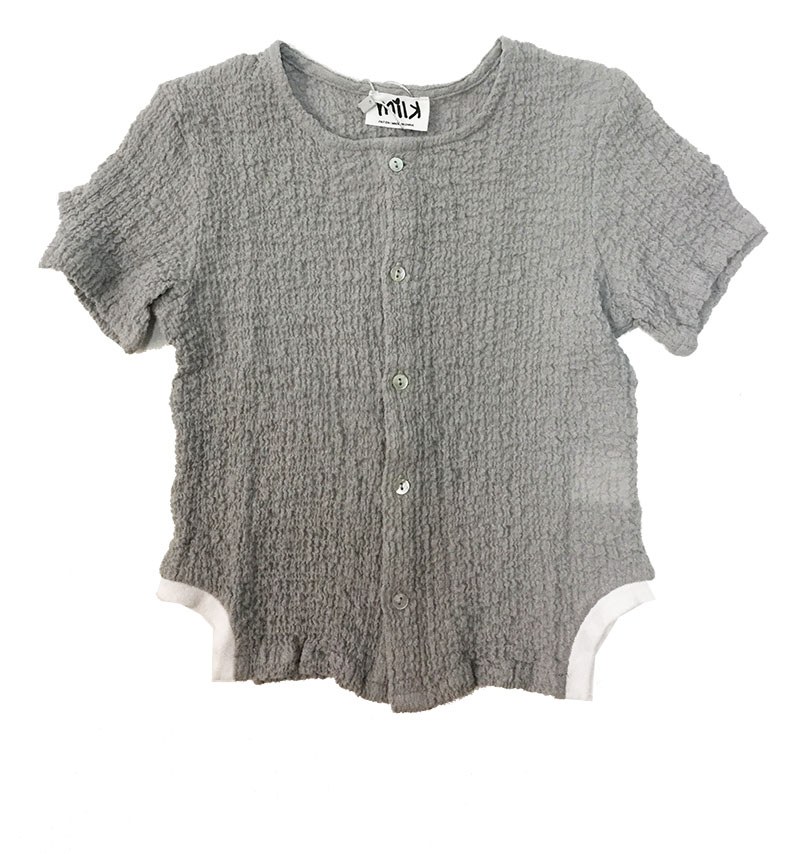 Crinkle Shirt W/ Trim Grey 8 - Styled Child