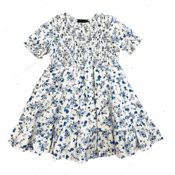 Smocked Tiered Floral Dress Bl