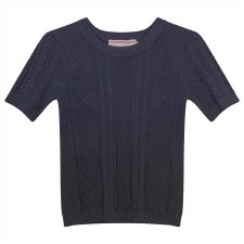 S/S Cable Sweater Navy 2