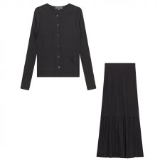 Ribbed Teen Cardi Set Black XX