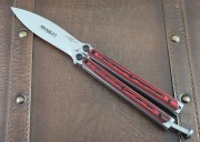 Bradley Cutlerty Kimura 904 Butterfly - 154CM Stainless Blade - Stainless Steel Handles with Red and Black G-10 Onlays
