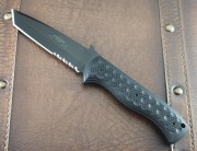 Emerson CQC-7 BTS Fixed Blade - Black Partially Serrated 154CM Stainless Tanto Blade - Black G-10 Handle Scales