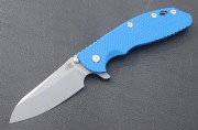 Hinderer XM-24 4.0" - Flipper - CPM20CV Working Finish Plain Edge Sheepfoot Blade - Working Finish Frame - Blue G-10 Front Scale